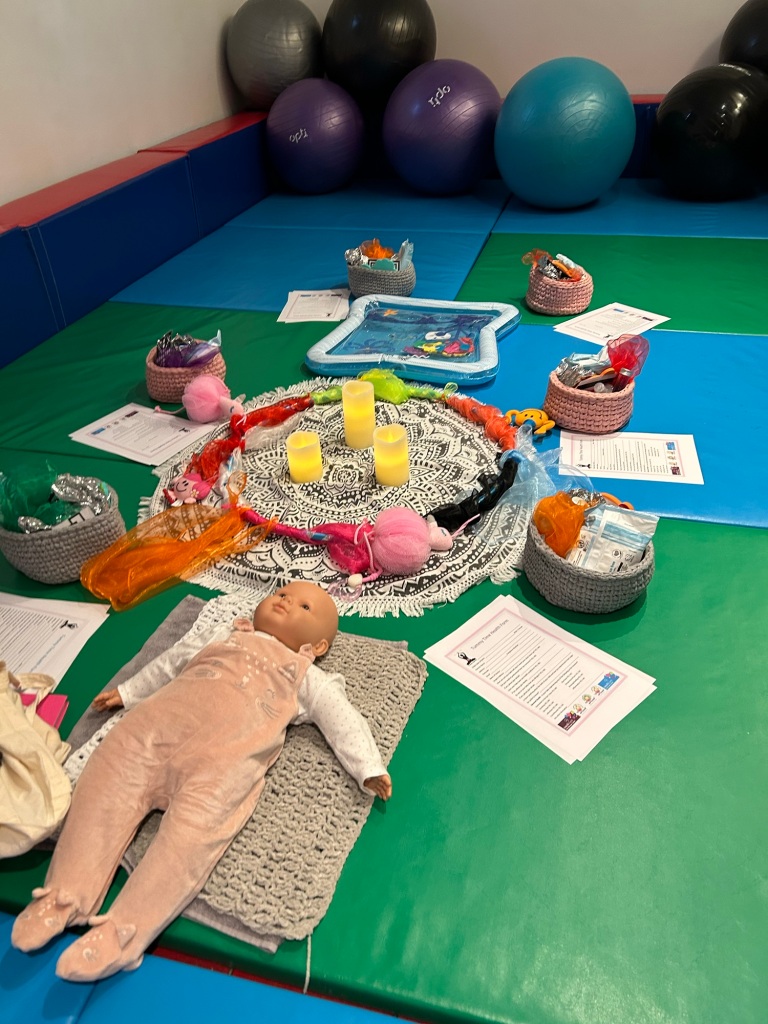 A picture of the setup for our Tummy Time session. 